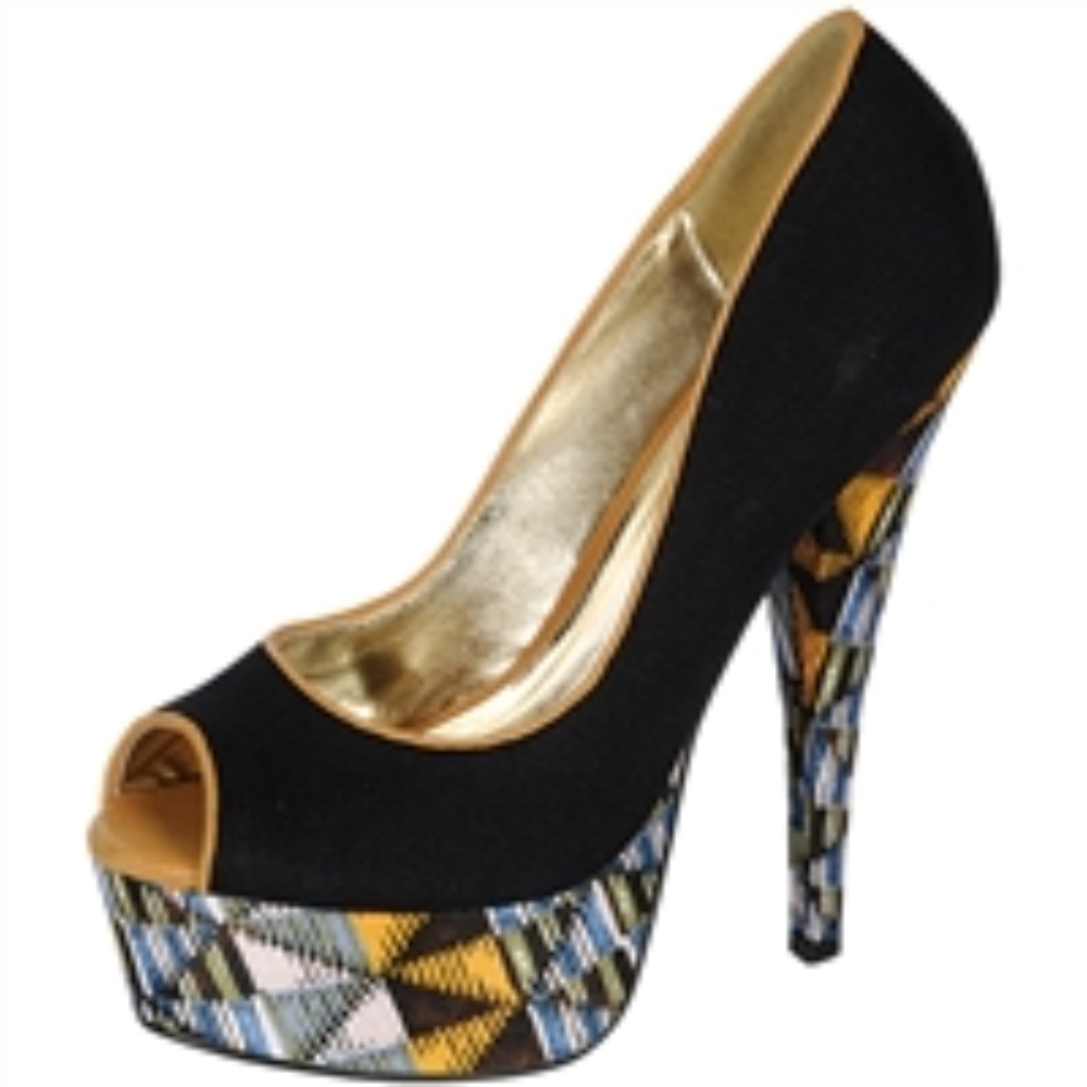 New Black Peep-Toe Multi-Color Platform Heels